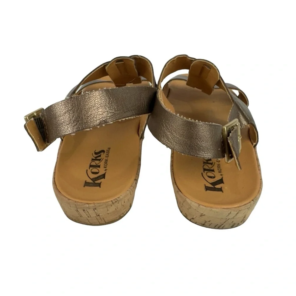 Korks by Kork-Ease Gold T-Strap Slingback Leather Sandals Sz 9